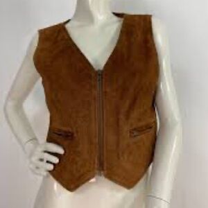 Punchline Brown Suede Vest with Orange Lining Sz